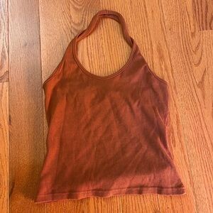 DARK Orange Rib-knit slim fit halter top